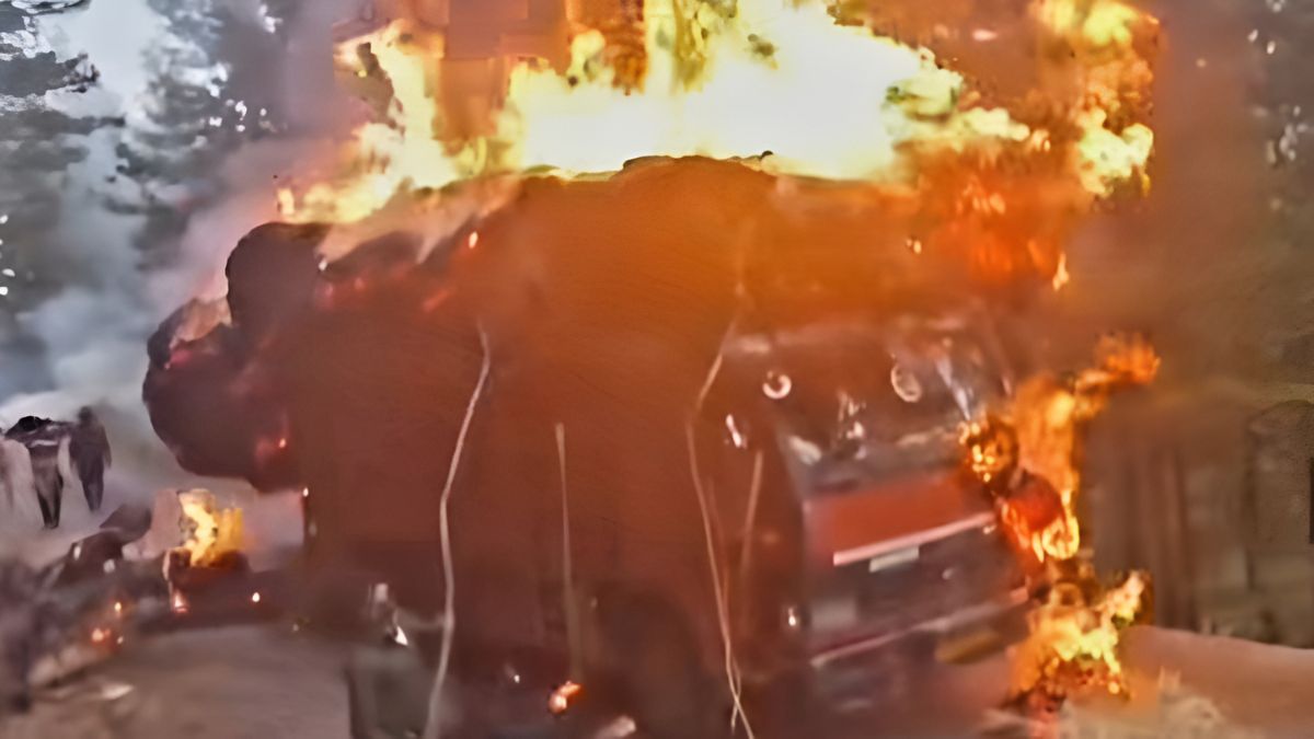 a truck loaded with stubble erupted into a fireball in udhampur the drivers presence of mind saved several lives