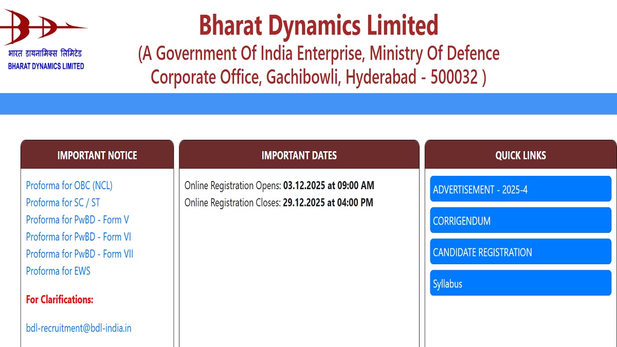 bdl mt recruitment 2025 applications for management trainee posts in bharat dynamics limited start today check complete details
