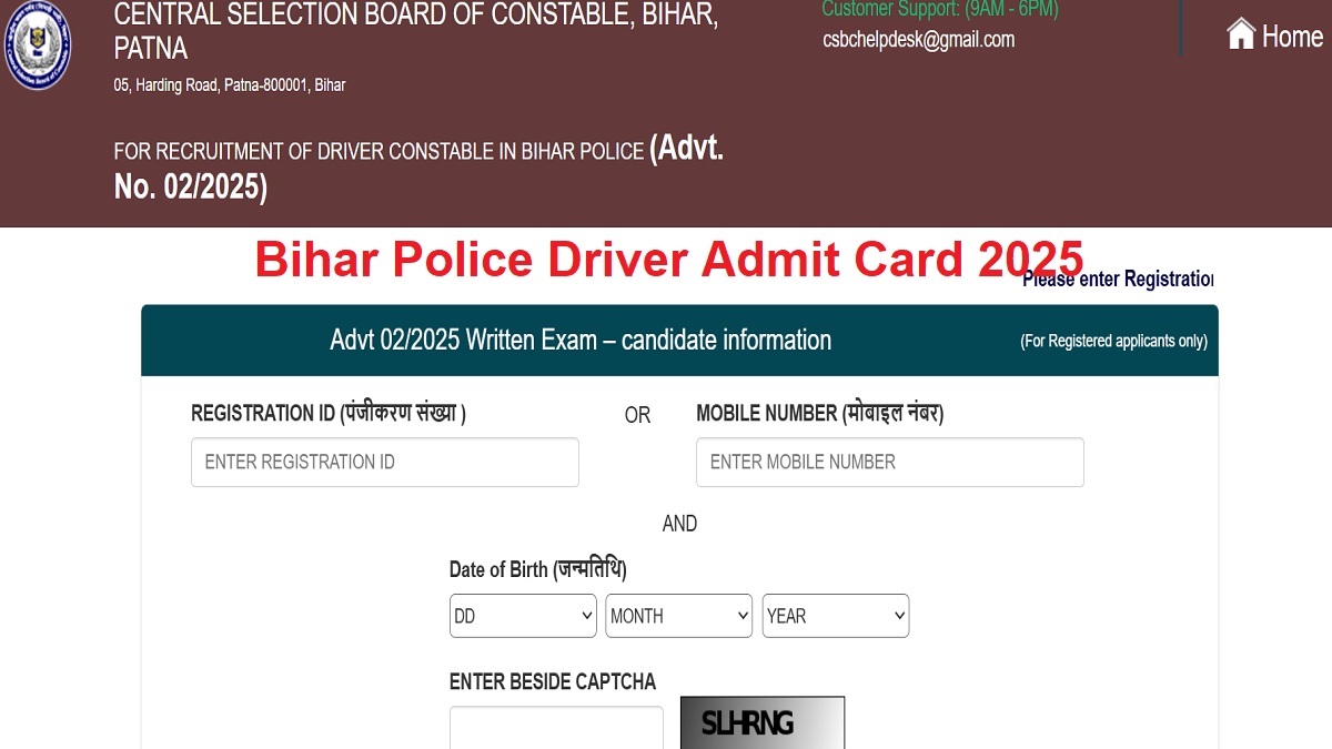 bihar police driver admit card 2025 link csbc constable driver admit card released at csbcbihargovin download from here