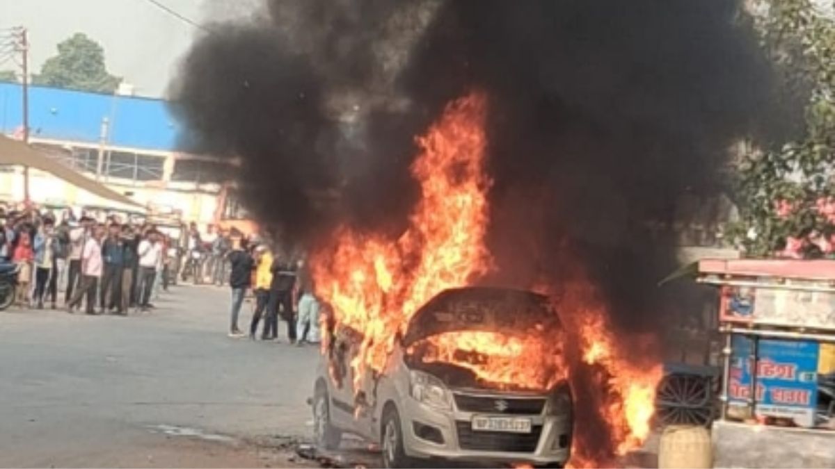 wegan r car fire driver jumps to safety in populated area