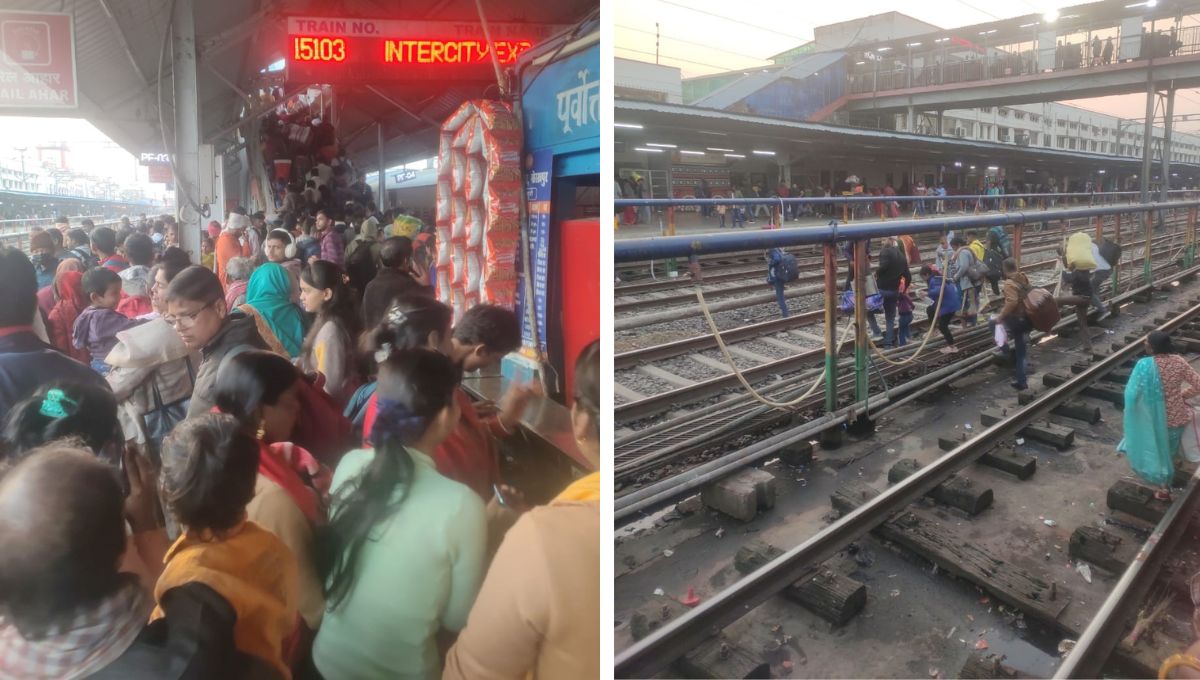 gorakhpur station stampede two trains arrive simultaneously on platforms 3 and 4