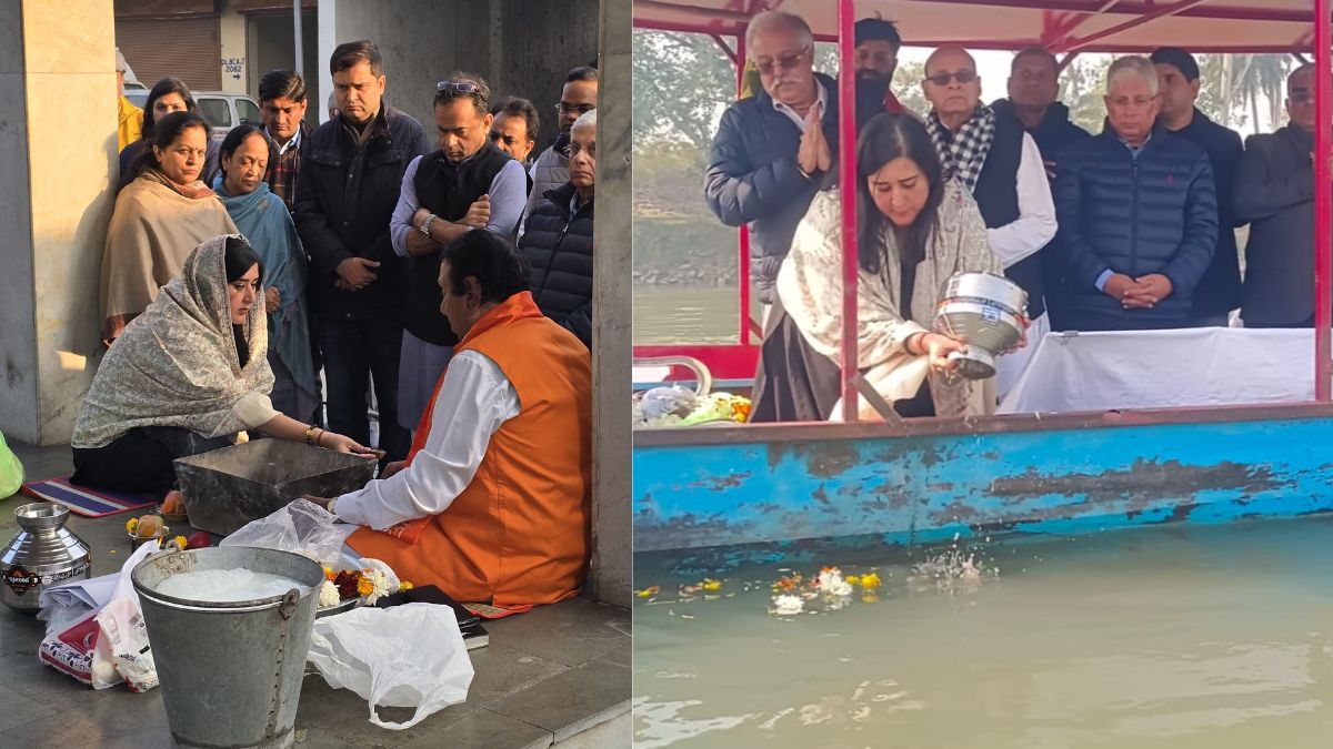 swaraj kaushals ashes immersed in ganga
