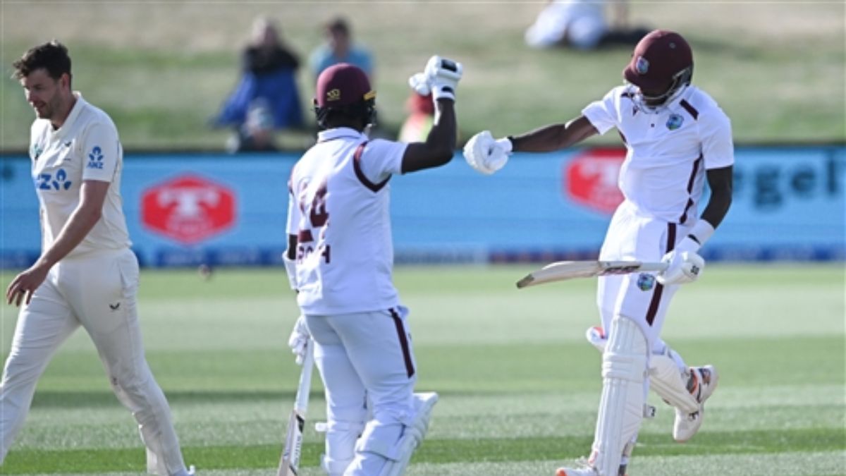 nz vs wi 1st test match report justin greaves double century kemar roach shai hope