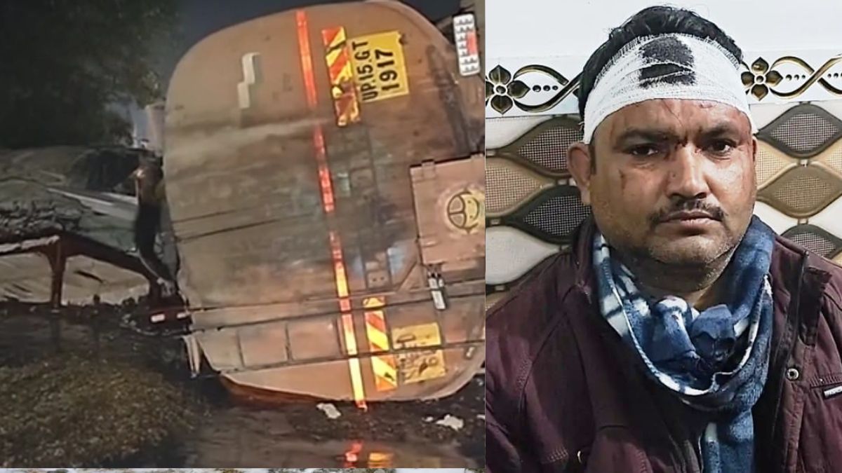 amroha accident tanker carrying molasses overturns disrupting power supply to several villages two ht power line poles broken