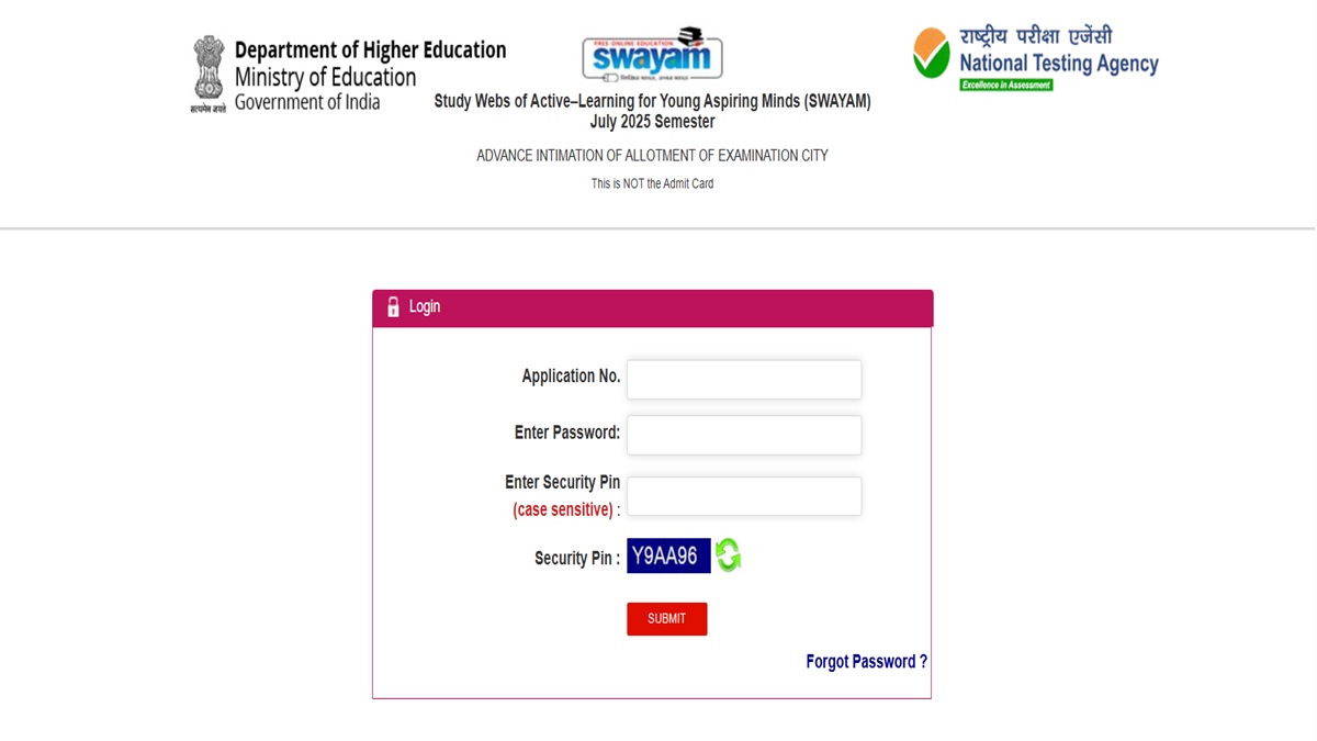 nta swayam exam city slip 2025 released for july session and candidate can download the exam city slip like this
