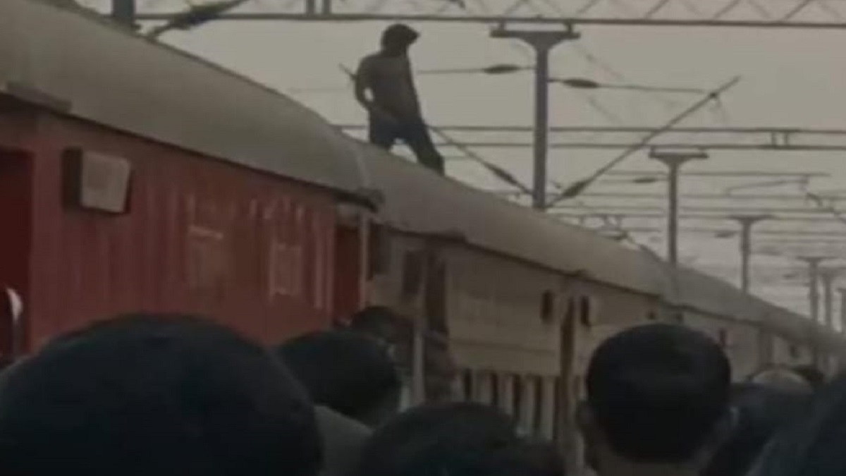 man climbs kashi vishwanath express train engine in pratapgarh chaos ensues