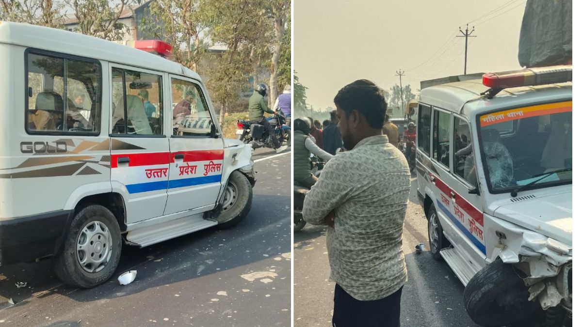 up news speeding bike in amethi rammed into police van two bike riders died on spot
