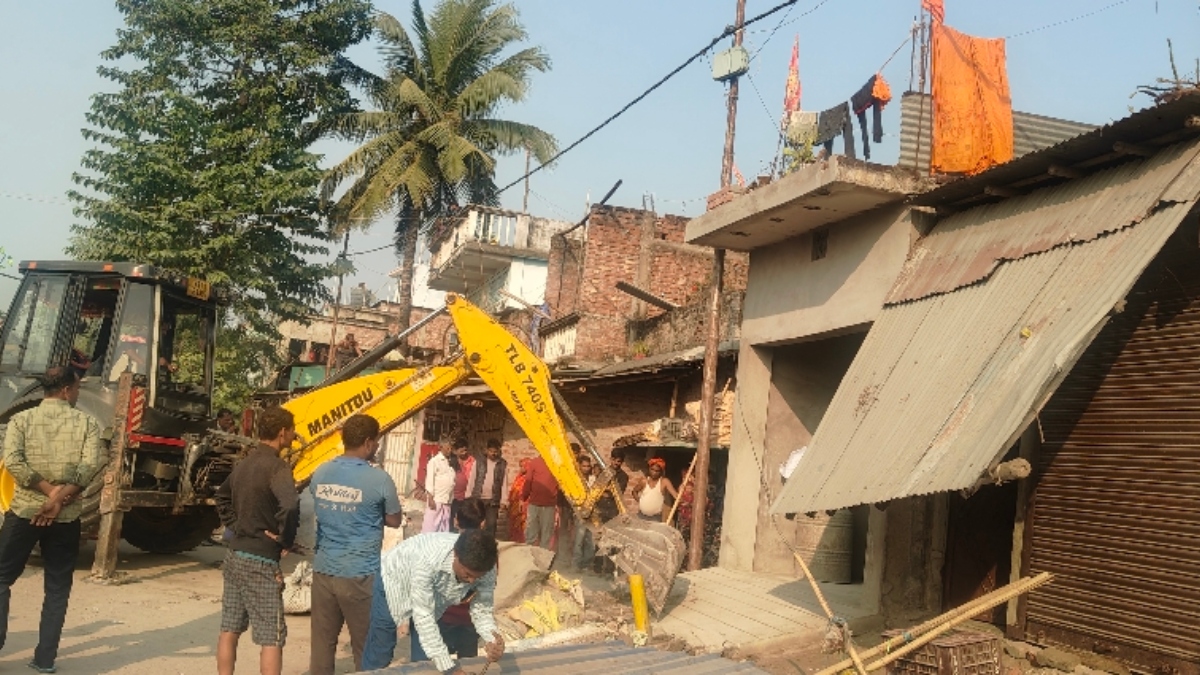 bulldozer action in supaul illegal structures removed from government land