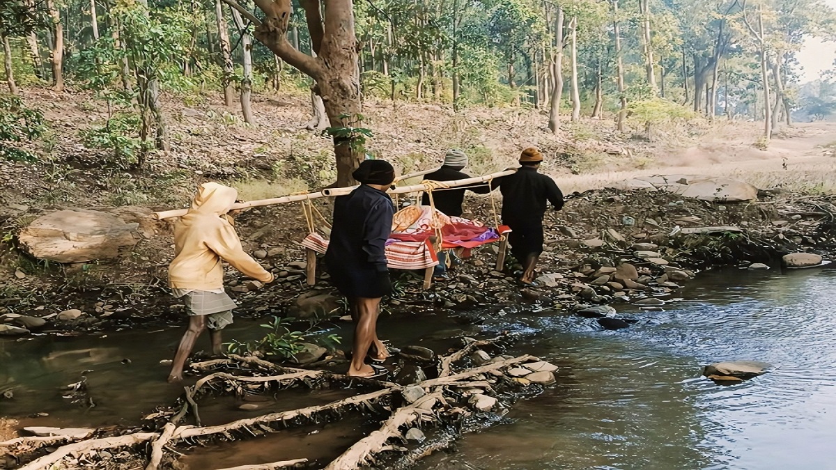 roadless village woman carried 3km to ambulance