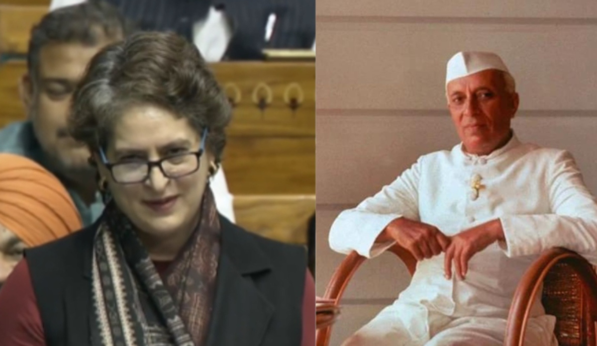 priyanka gandhi attacks bjp in parliament chronological understanding of vande mataram