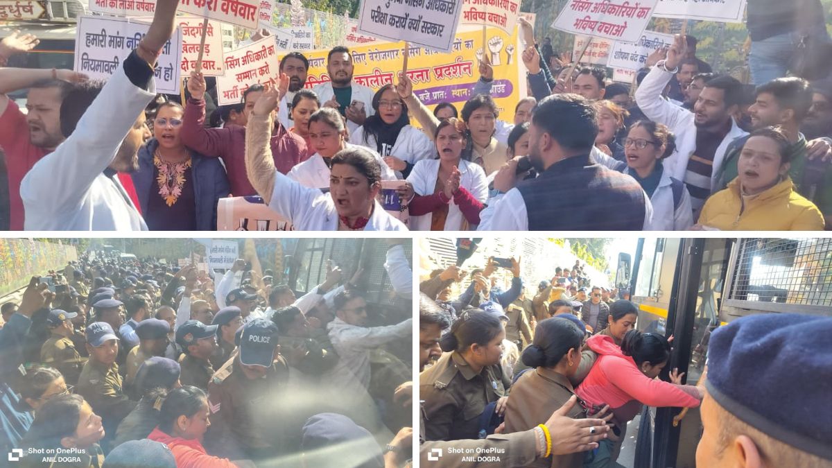 unemployed nursing officers stopped by police during protest march in doon