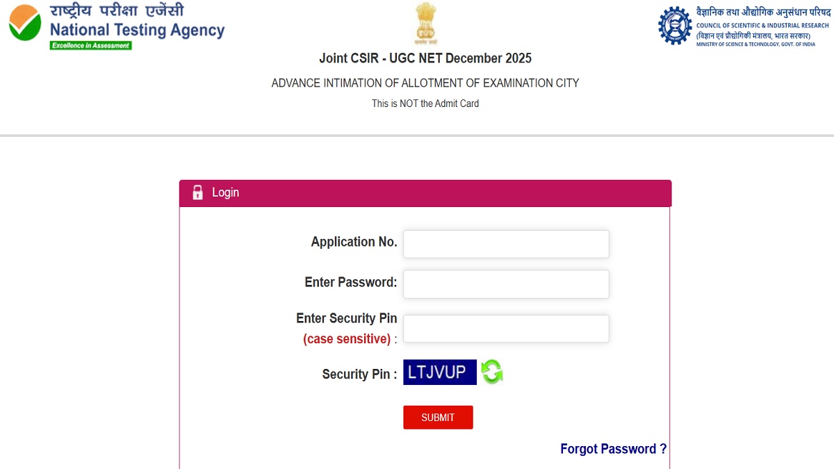 csir net 2025 exam city nta csir net city intimation slip released download from direct link here
