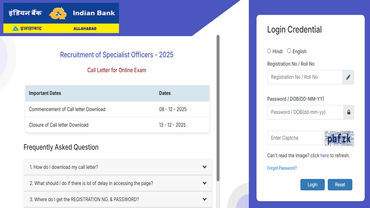 indian bank so admit card 2025 released and candidate can download the admit card from indianbankin here