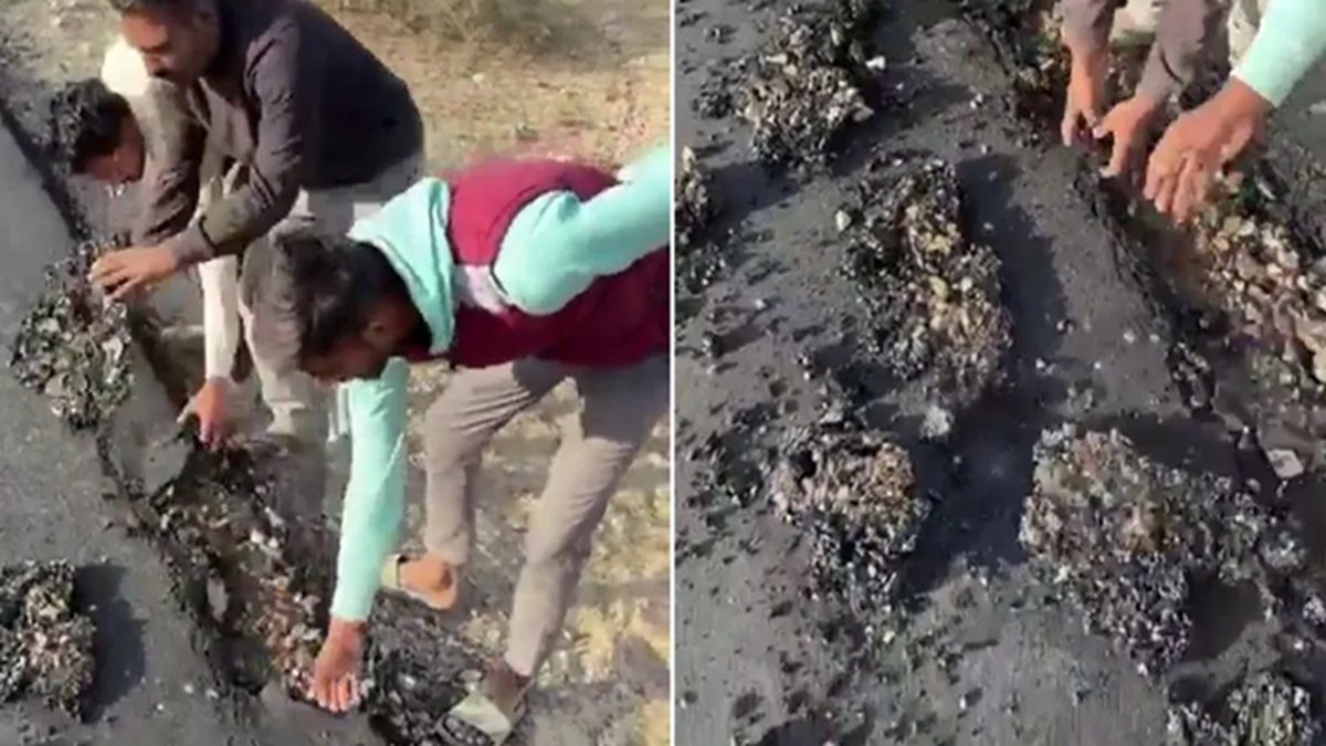 a road built after 15 years began to crumble within two days in barmer