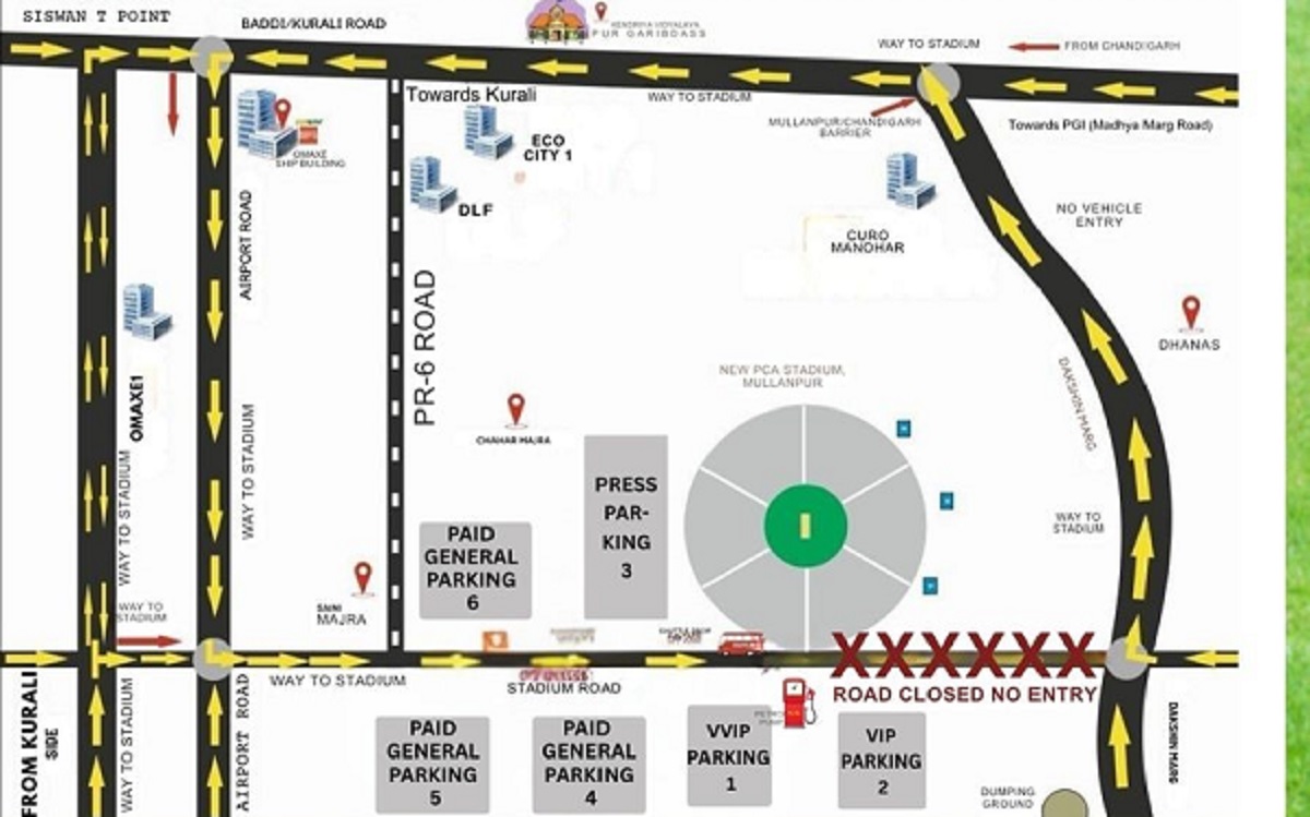 mohali stadium traffic diversion advisory for match