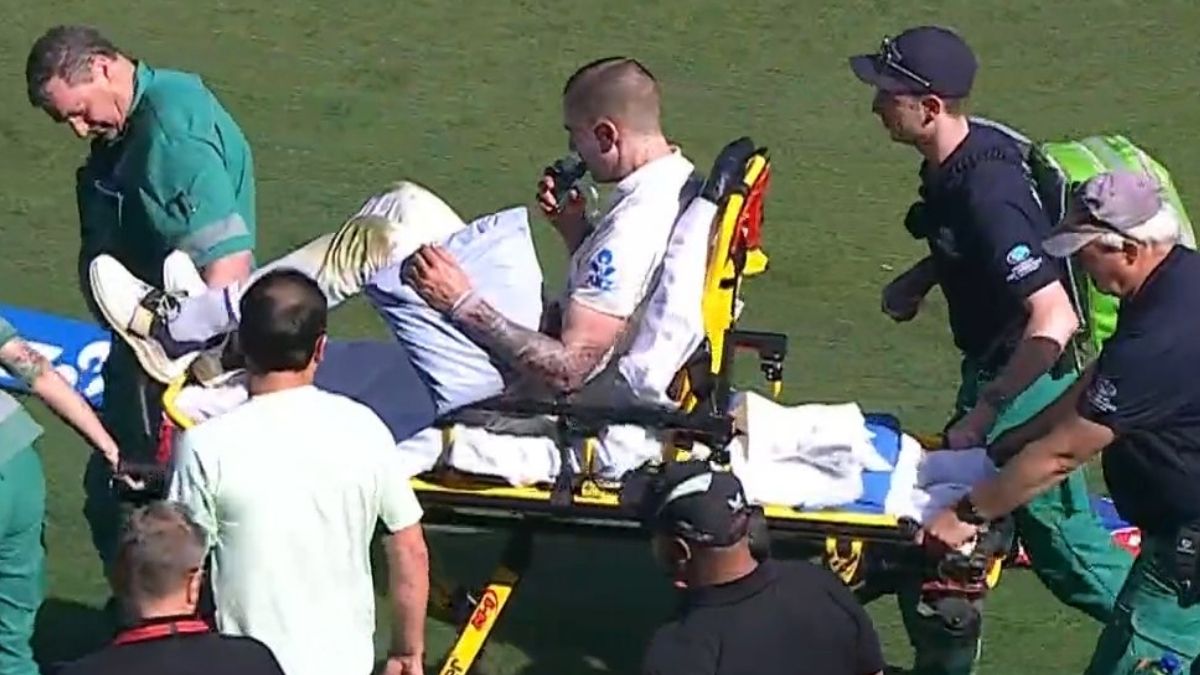 nz vs wi 2nd test blair tickner injury while fielding taken to wellington test day 1