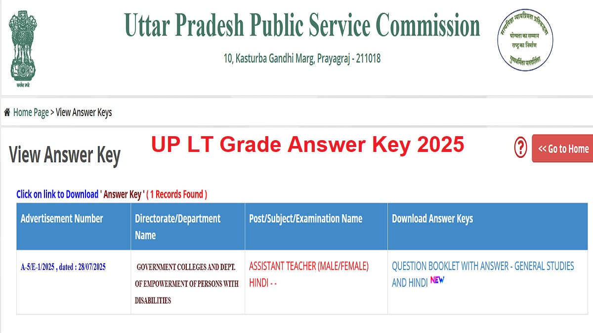 up lt grade answer key pdf uppsc lt grade teacher recruitment answer key released download from the link given here
