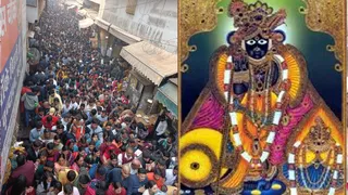 बांकेबिहारी मंदिर में शनिवार को उमड़ी भक्तों की भारी भीड़।