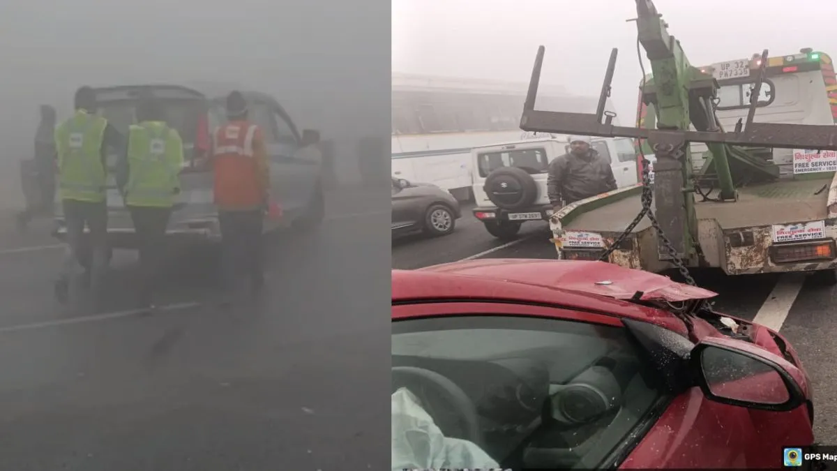 कोहरे का कहर: डीएमई और ईस्टर्न पेरिफेरल पर चार जगहों पर भिड़ीं कई गाड़ियां