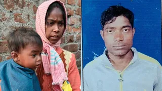 बच्चे के साथ पत्नी किरण देवी और मृतक पति अशोक उरांव। फोटो जागरण
