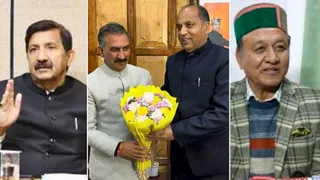 हिमाचल के डिप्टी सीएम मुकेश अग्निहोत्री, सीएम सुक्खू व पूर्व सीएम जयराम व राजस्व मंत्री नेगी।