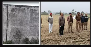इसी दीवार को फांदकर भागे कैदी, जेल के बाहर बंदी भागने वाले स्थान को देखते डीएम और एसपी। जागरण
