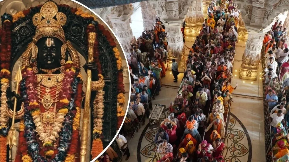 रामलला के दर्शन के लिए लग भीड़, तीसरी बार मंदिर परिसर में आ रहे भक्त

