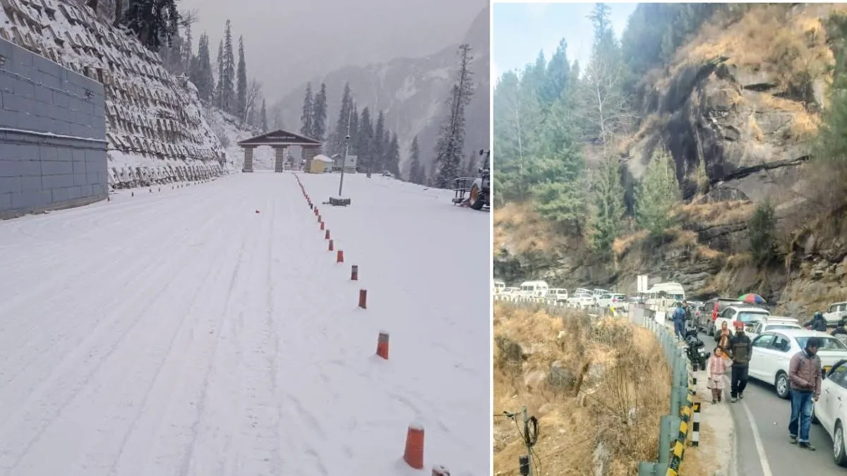 मनाली के पर्यटन स्थलों में बर्फबारी, नए स्नो प्वाइंट्स में उमड़े टूरिस्ट;  सोलंगनाला से 6 KM तक लग गया जाम - snowfall in manali atal tunnel rohtang  solang nallah new snow point