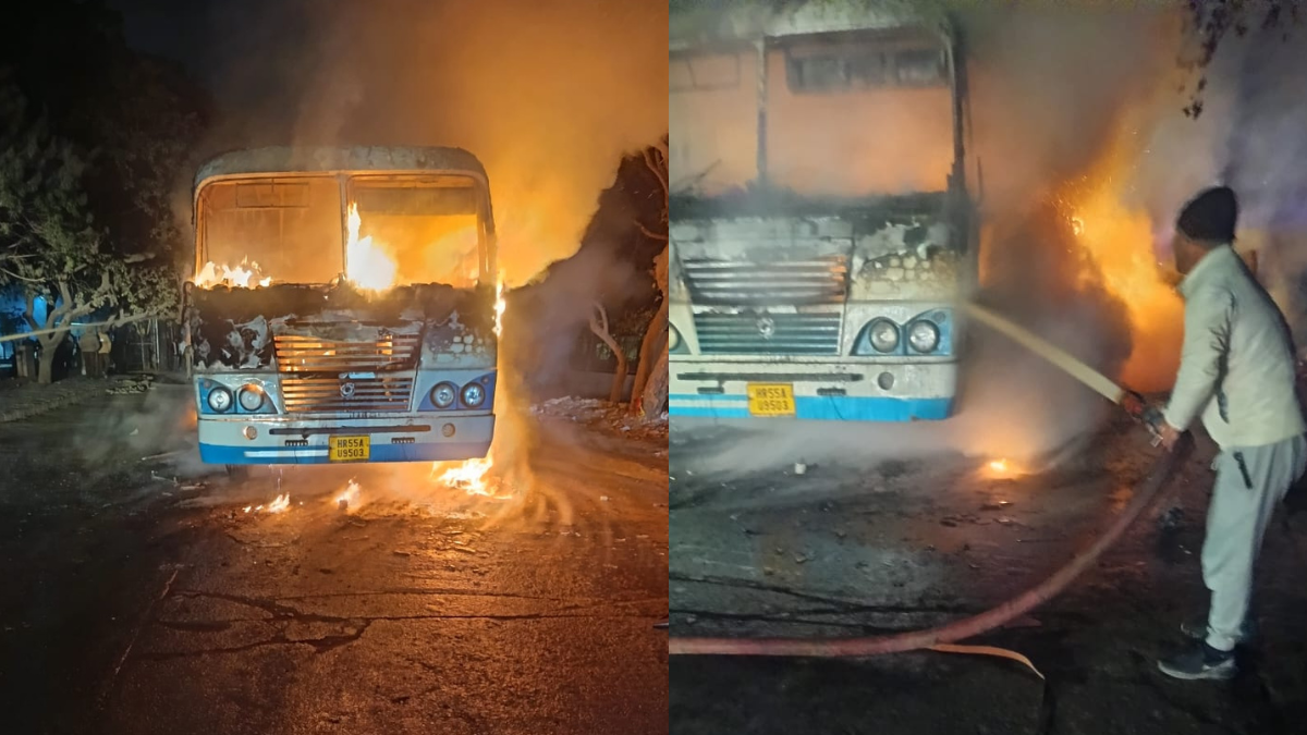 गुरुग्राम में बीच सड़क आग का गोला बनी हरियाणा रोडवेज की बस, सभी सवारियां सुरक्षित; टला बड़ा हादसा
