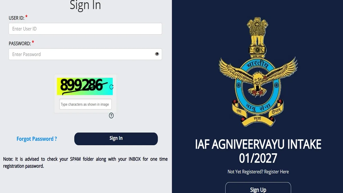 IAF Agniveer Vayu Recruitment: एयरफोर्स अग्निवीर वायु पदों पर आवेदन स्टार्ट, पात्रता सहित पूरी डिटेल यहां करें चेक
