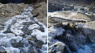 धराली के पास जमा एक नदी का पानी। जागरण