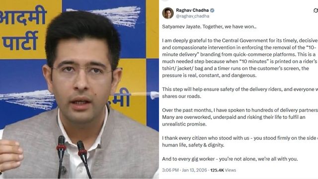 Blinkit, Zepto और Zomato से '10 मिनट में डिलीवरी' की शर्त हटी, AAP सांसद राघव चड्ढा ने जताई खुशी; केंद्र सरकार का किया धन्यवाद
