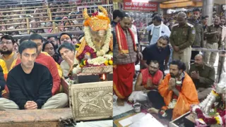 बाबा महाकाल के दरबार में गौतम गंभीर व केएल राहुल।