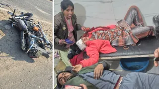 गोवर्धनपुर मार्ग पर बाइक सवार माता-पिता हादसे में घायल हो गए।