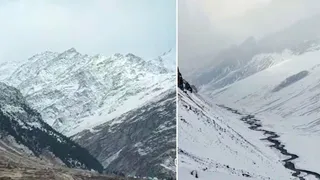 मनाली की पहाड़ियों और लाहुल घाटी में हो रही बर्फबारी। जागरण