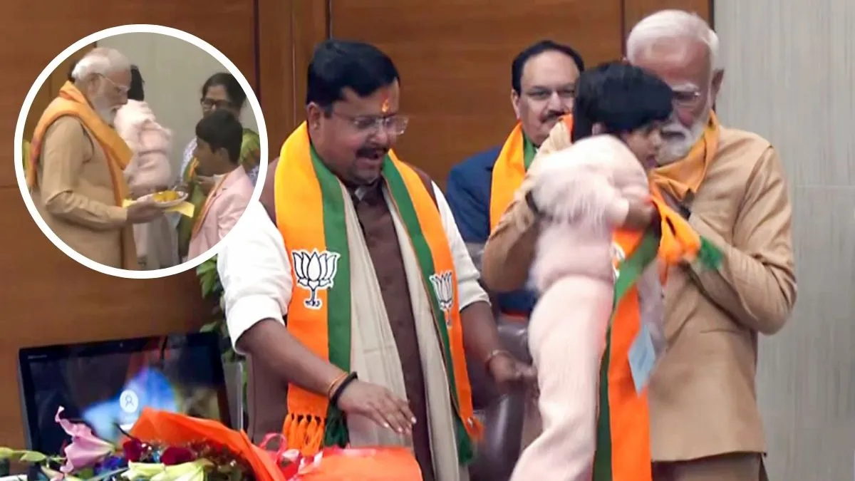 Video: लड्डू के लिए मानते रहे, लेकिन... नितिन नबीन की बेटी के क्यूट नखरे देख हंस पड़े पीएम मोदी - nitin nabin new bjp president pm modis cute interaction with his family
