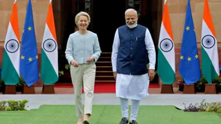 यूरोपियन यूनियन की प्रेसीडेंट उर्सुला वान डेर लेयन और पीएम मोदी। (रॉयटर्स)