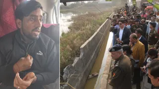 मीडिया से बातचीत करता मुनेंद्र सिंह एवं घटनास्थल की जांच करती एसआईटी। जागरण