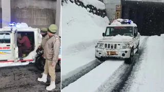 अटनल टनल के पास साढ़े चार फीट बर्फ में फंसे युवकों को रेस्क्यू करती मनाली पुलिस। सौ. पुलिस