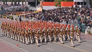 गणतंत्र दिवस परेड के दौरान दिल्ली पुलिस का मार्चिंग दस्ता। फोटो: दिल्ली पुलिस