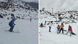 चमोली के औली में नंदा देवी स्लोप में प्रशिक्षण लेते खिलाड़ी। जागरण