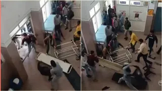 अस्पताल में दोनों पक्ष आपस में भिड़े। (वीडियो ग्रैब)