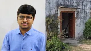 मृतक सौरभ और सुगौली के बसघटिया में उसका घर। (जागरण)