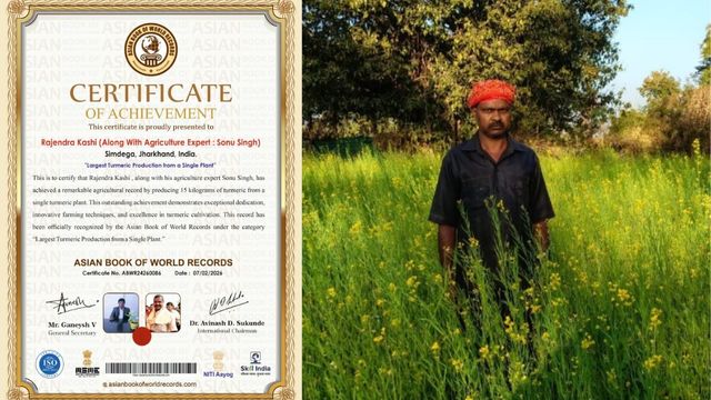 जैविक खेती का कमाल: झारखंड के किसान ने बनाया वर्ल्ड रिकॉर्ड, एक पौधे से 15 किलो हल्दी का किया उत्पादन 
