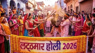 लट्ठमार होली का उंटडाउन शुरू (Image Source: AI-Generated)
