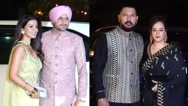 पत्‍नी हेजल के साथ पहुंचे युवराज सिंह, भज्‍जी-गीता भी आए नजर- 