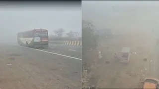घने कोहरे की चादर से यमुना एक्सप्रेसवे पर थमी वाहनों की रफ्तार। (वीडियो ग्रैब)