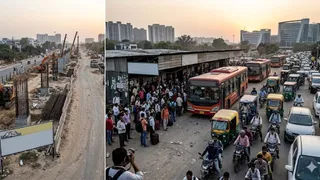 गुरुग्राम में मेट्रो प्रोजेक्ट के बाद बस अड्डा बनने का कर रहे इंतजार। (AI Generated Image)
