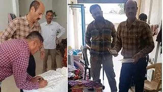 ऊना के लठियाणी में सभा के दस्तावेज कब्जे में लेते सीआईडी टीम के सदस्य। जागरण