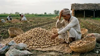 आलू की खेती में लागत 1200 रुपये क्विंटल, बाजार में मिल रहे मात्र 400 से 500 रुपये (AI Generated Image)